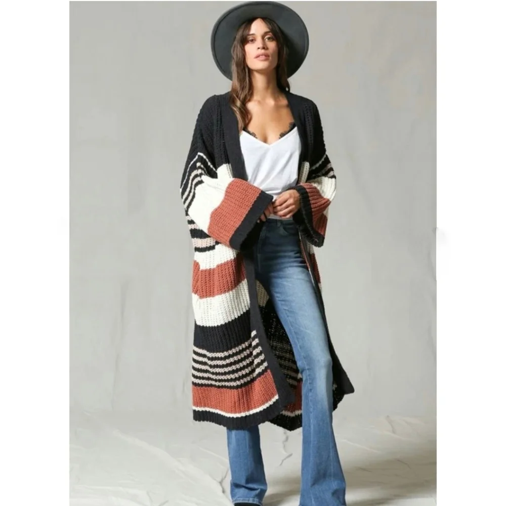 Gorgeous Autumn Spice Colorblock Cardigan Sweater - Picture 6 of 12